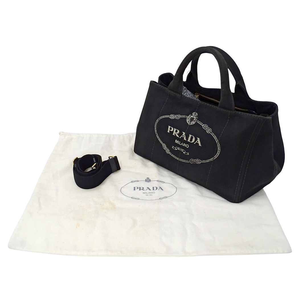Prada Tote Shoulder Bag 2-Way Canapa M Canvas Black — view 7