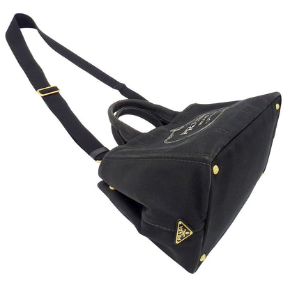 Prada Tote Shoulder Bag 2-Way Canapa M Canvas Black — view 4