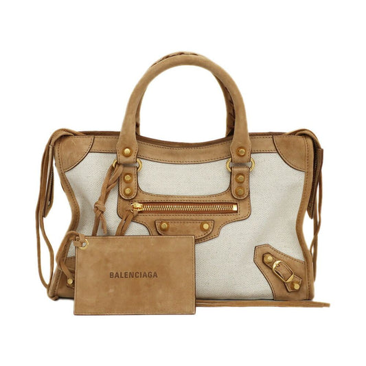 Balenciaga Heaven Le City Small 2-Way Shoulder Bag Beige Gold Canvas Suede