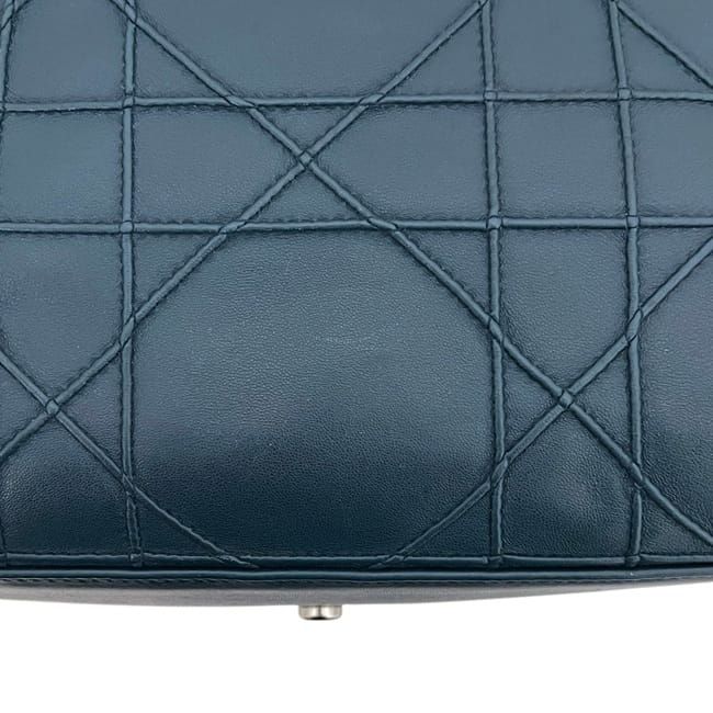 Dior Tote Granville Green Blue Cannage Handbag Leather Logo Charm Stitching — view 8