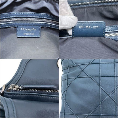 Dior Tote Granville Green Blue Cannage Handbag Leather Logo Charm Stitching — view 4