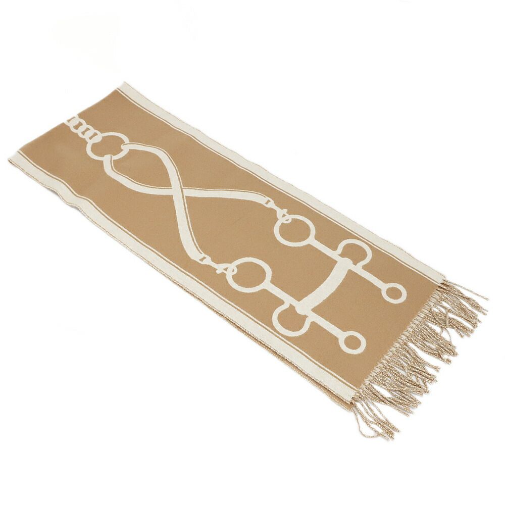 Hermes Heaven Scarf Molle Cashmere Beige Bicolor Fringe Shawl — view 4