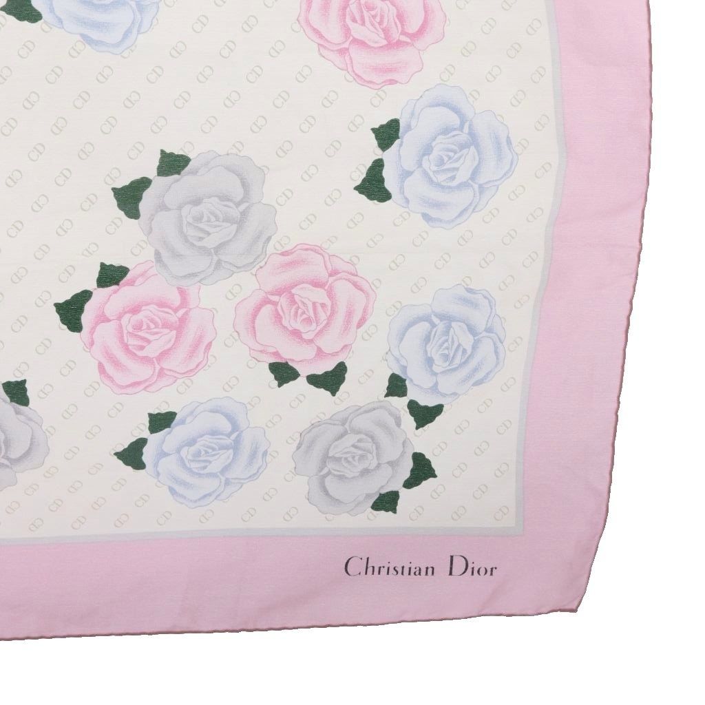 Dior Scarf Rose Pattern Silk Pink Ivory — view 4