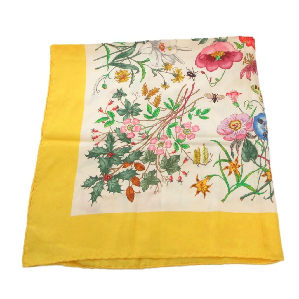 Gucci Scarf Botanical Pattern Silk Yellow