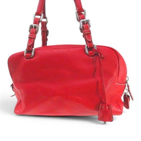 Prada Embossed Logo Mini Boston Bag Handbag Logo Red Leather — view 3
