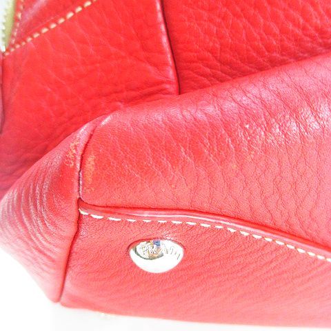 Prada Embossed Logo Mini Boston Bag Handbag Logo Red Leather — view 8