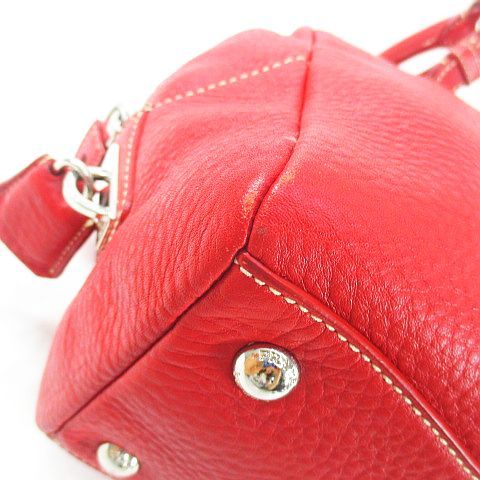 Prada Embossed Logo Mini Boston Bag Handbag Logo Red Leather — view 7