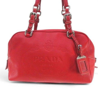 Prada Embossed Logo Mini Boston Bag Handbag Logo Red Leather — view 2