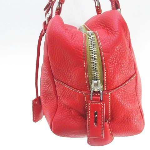 Prada Embossed Logo Mini Boston Bag Handbag Logo Red Leather — view 5