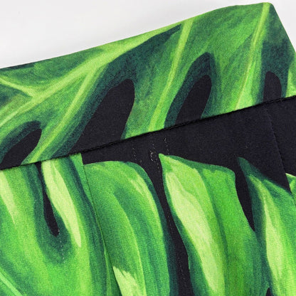 Dolce & Gabbana Leaf Pattern Skirt Long Tight Slit Silk Polyurethane Black Green — view 5