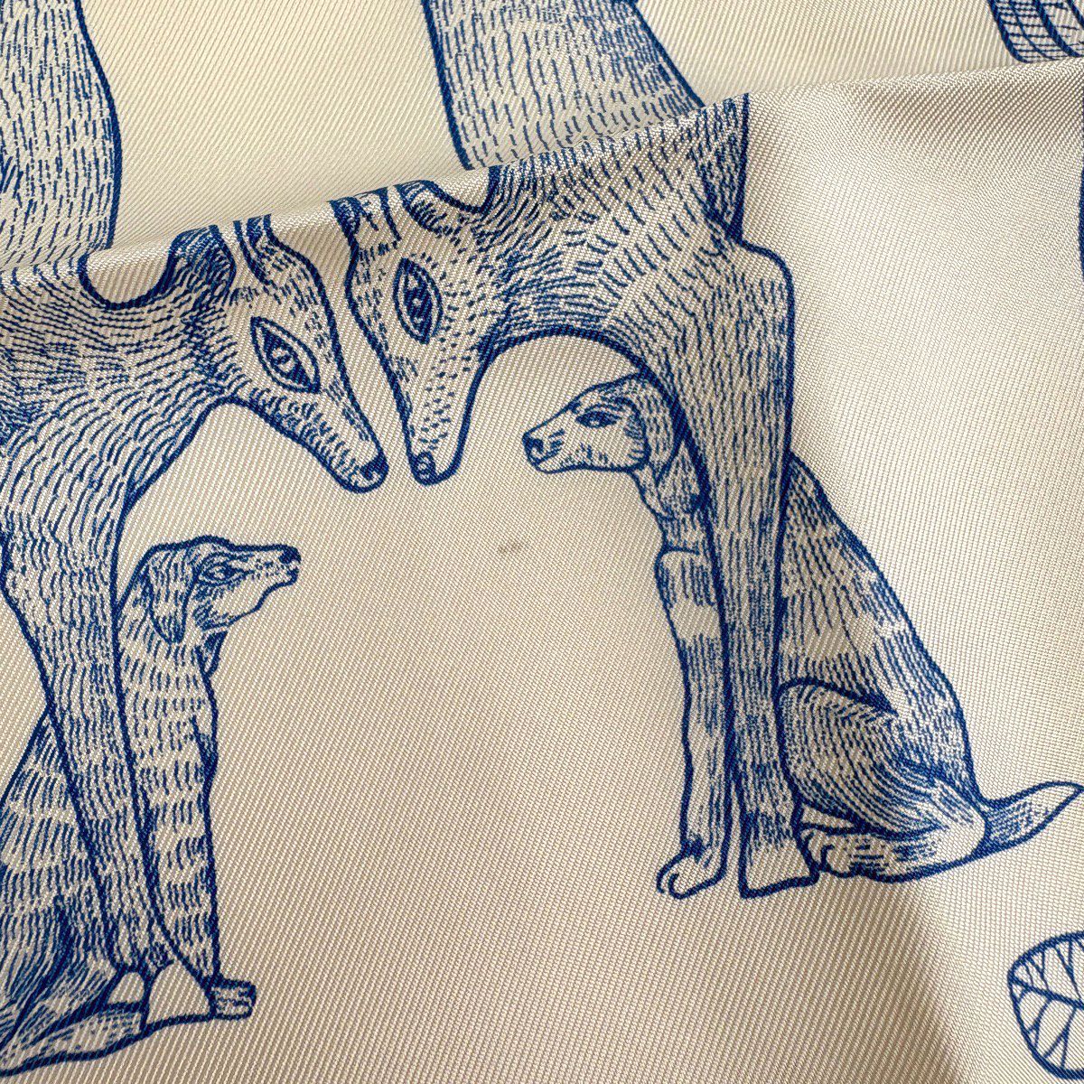 Hermes Carre 90 Animal Alphabet Scarf Silk Light Beige Blue — view 3