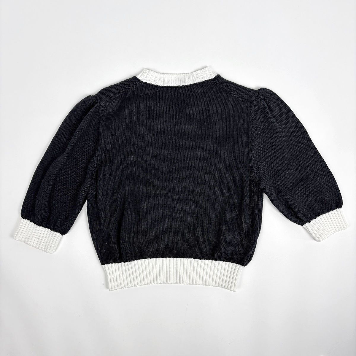 Prada Logo Crew Neck Sweater Short Sleeve Top Knit Cotton Black — view 2