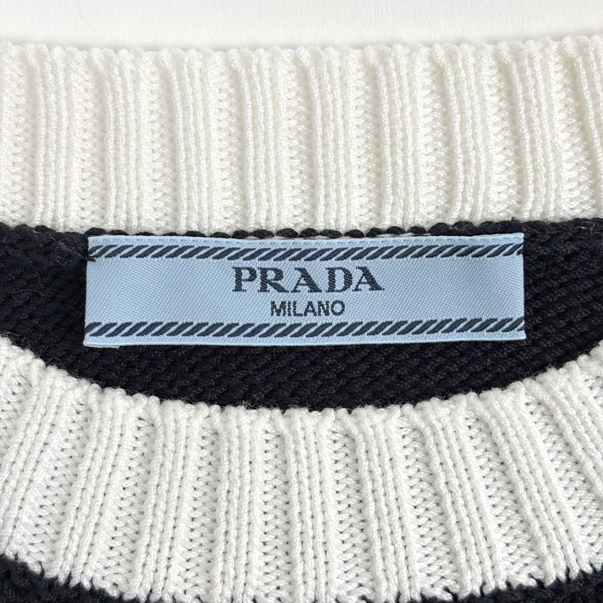 Prada Logo Crew Neck Sweater Short Sleeve Top Knit Cotton Black — view 5