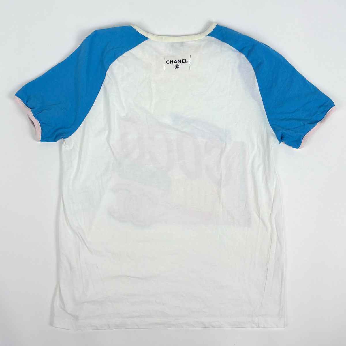 Chanel Logo Short Sleeve T-Shirt Top Cotton White Blue — view 2