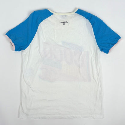 Chanel Logo Short Sleeve T-Shirt Top Cotton White Blue — view 2