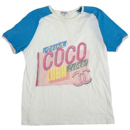 Chanel Logo Short Sleeve T-Shirt Top Cotton White Blue