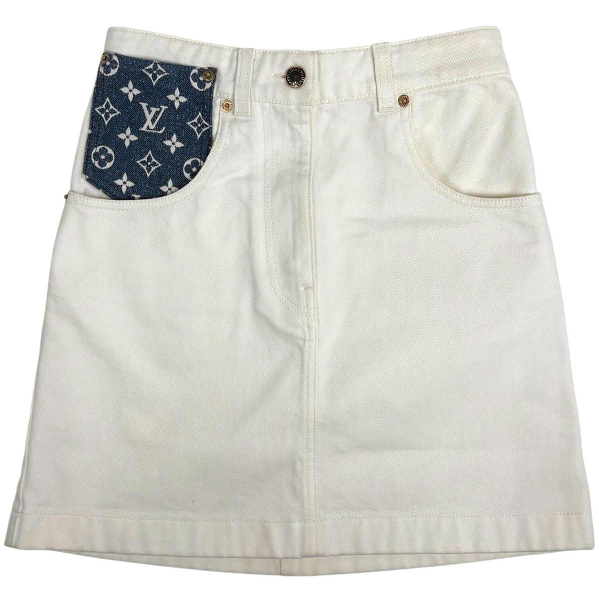 Louis Vuitton Monogram Mini Skirt Denim Mini Cotton Polyurethane White