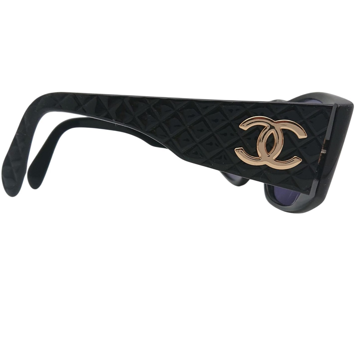 Chanel CC Logo Sunglasses Black Gold Eyewear — view 5