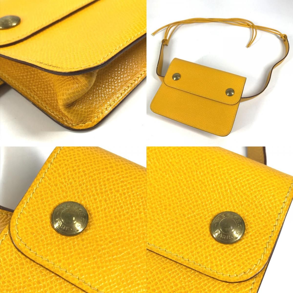 Hermes Belt Bag Pochette Green Courchevel Yellow — view 7