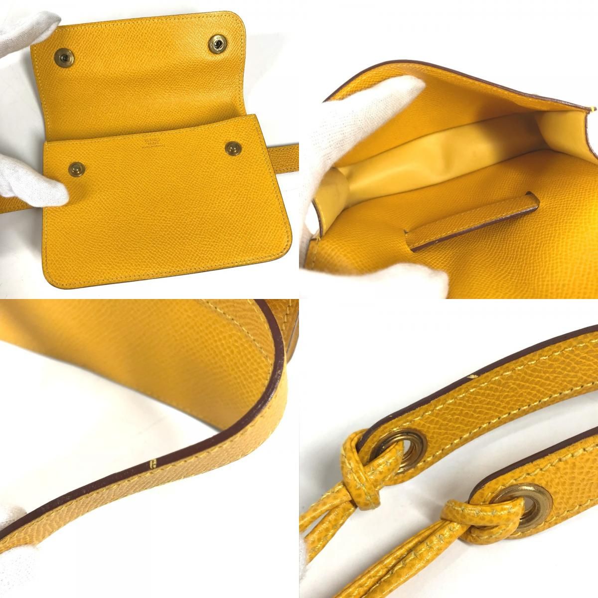 Hermes Belt Bag Pochette Green Courchevel Yellow — view 8