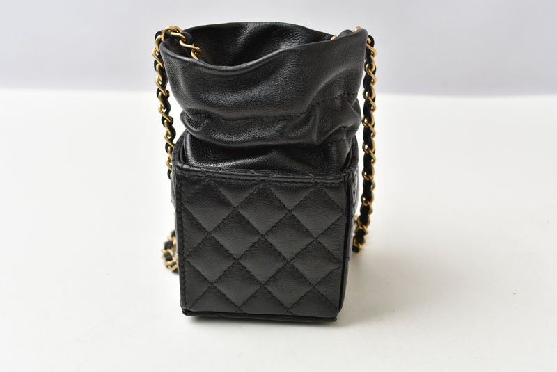 Chanel Chain Shoulder Bag Mini Cube Quilted Lambskin Black Gold — view 2