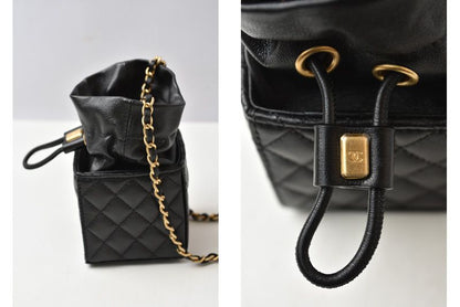 Chanel Chain Shoulder Bag Mini Cube Quilted Lambskin Black Gold — view 3