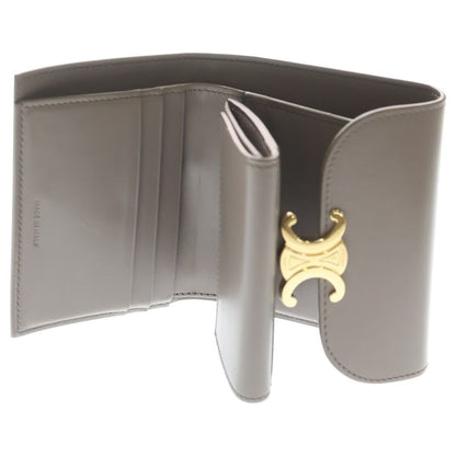 Celine Triomphe Small Flap Wallet Compact Trifold Gray Leather Gold — view 4