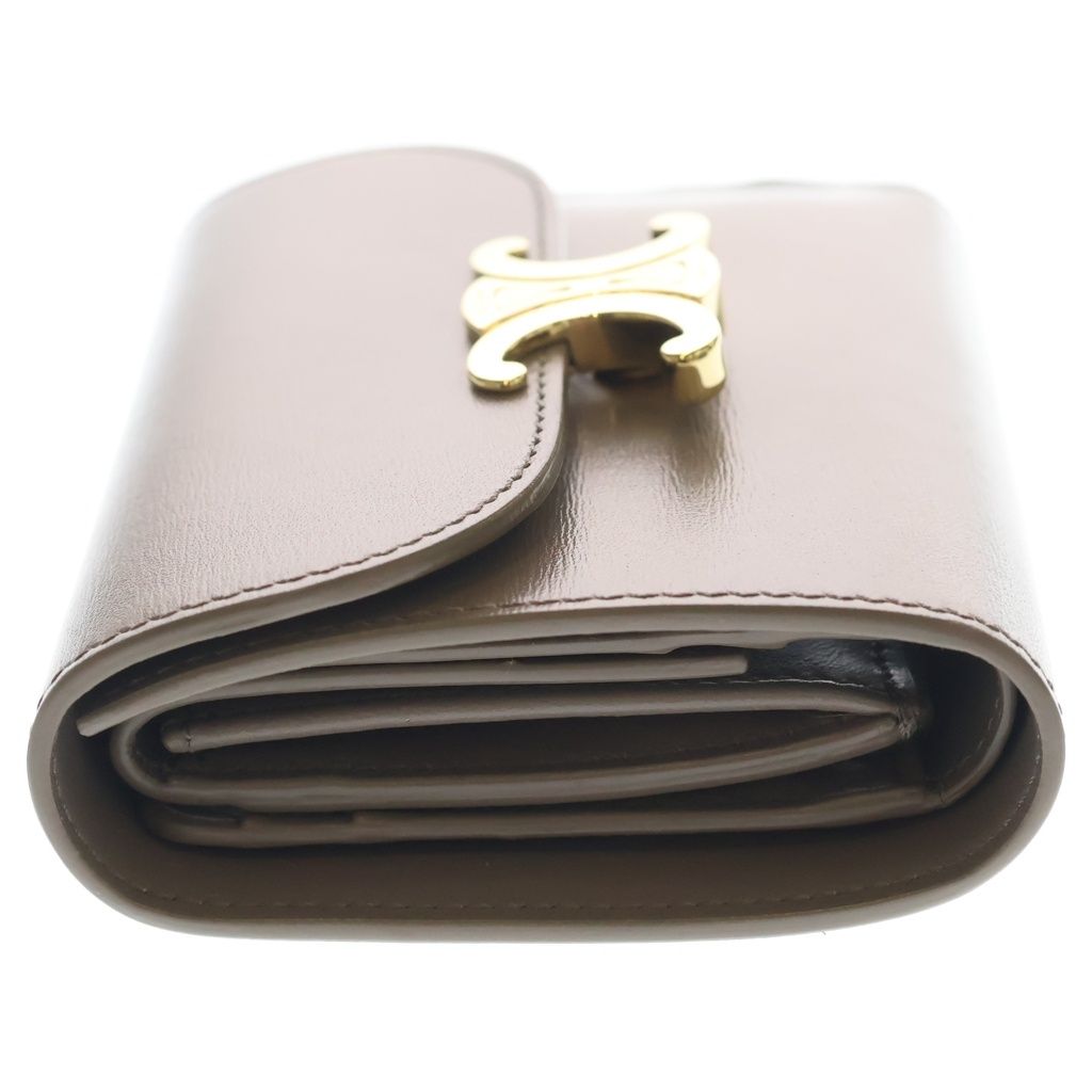 Celine Triomphe Small Flap Wallet Compact Trifold Gray Leather Gold — view 3