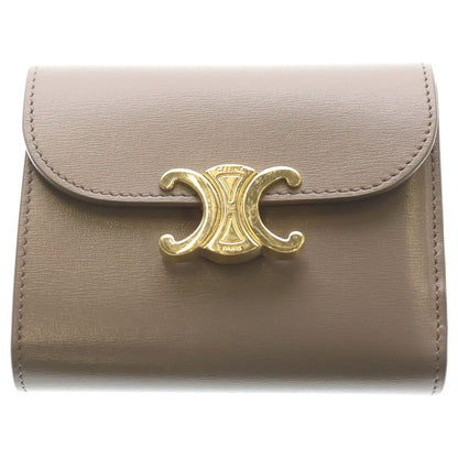 Celine Triomphe Small Flap Wallet Compact Trifold Gray Leather Gold