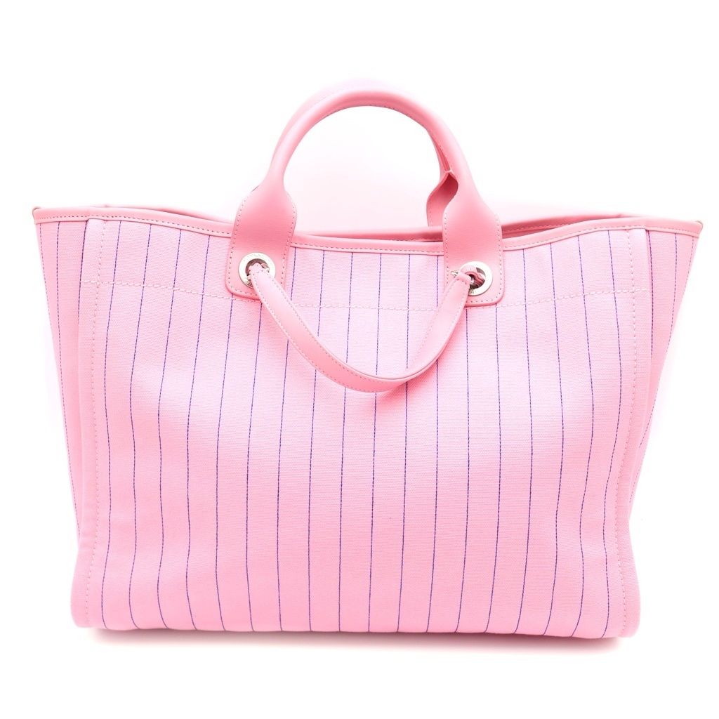 Chanel Deauville GM Canvas Leather Silver 2-Way Chain Tote Bag Plate Pink — view 2