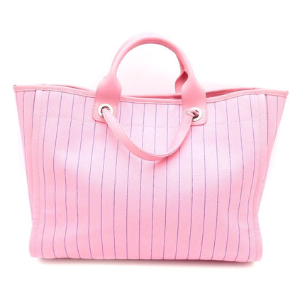 Chanel Deauville GM Canvas Leather Silver 2-Way Chain Tote Bag Plate Pink — view 2