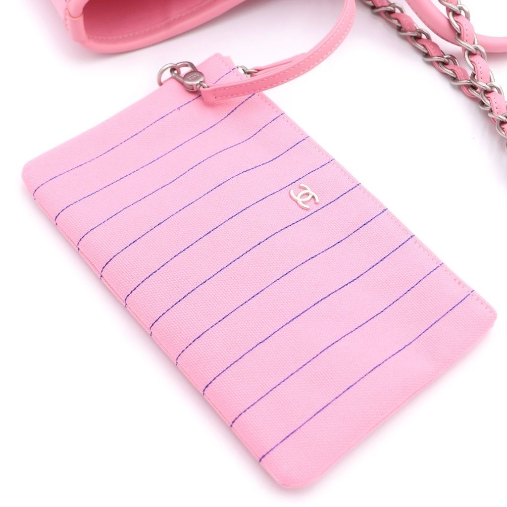 Chanel Deauville GM Canvas Leather Silver 2-Way Chain Tote Bag Plate Pink — view 7