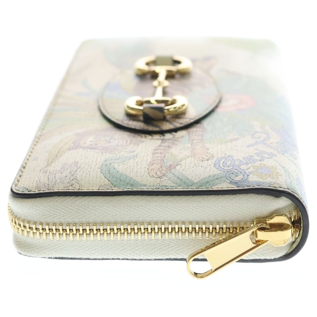 Gucci Horsebit 1955 Tiger Leather Gold Zip Around Wallet Ivory Multicolor — view 3