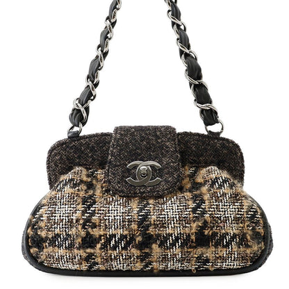 Chanel Shoulder Bag CC Logo Quilted Tweed Black
