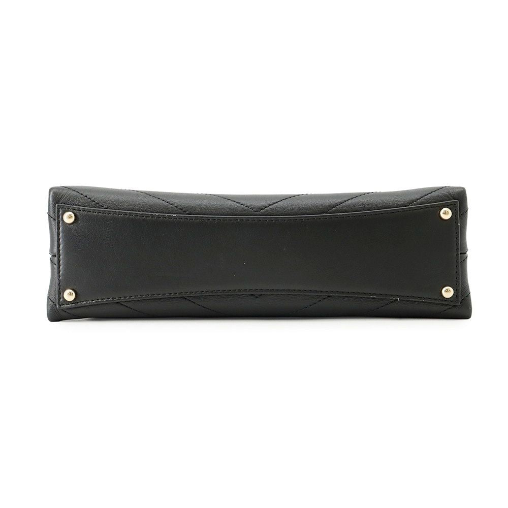 Chanel Chain Shoulder Bag Blanc CC Logo Leather Stitch Black 2-Way — view 3