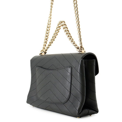 Chanel Chain Shoulder Bag Blanc CC Logo Leather Stitch Black 2-Way — view 2