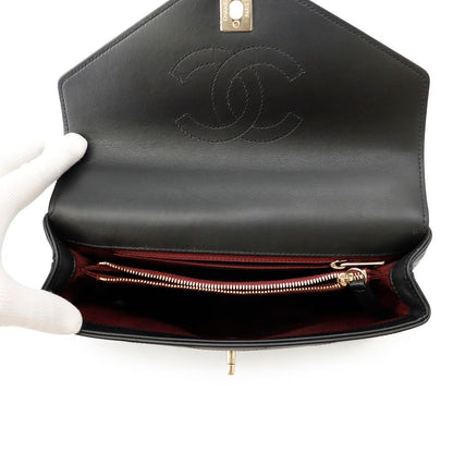 Chanel Chain Shoulder Bag Blanc CC Logo Leather Stitch Black 2-Way — view 7