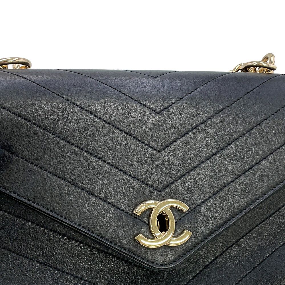 Chanel Chain Shoulder Bag Blanc CC Logo Leather Stitch Black 2-Way — view 8