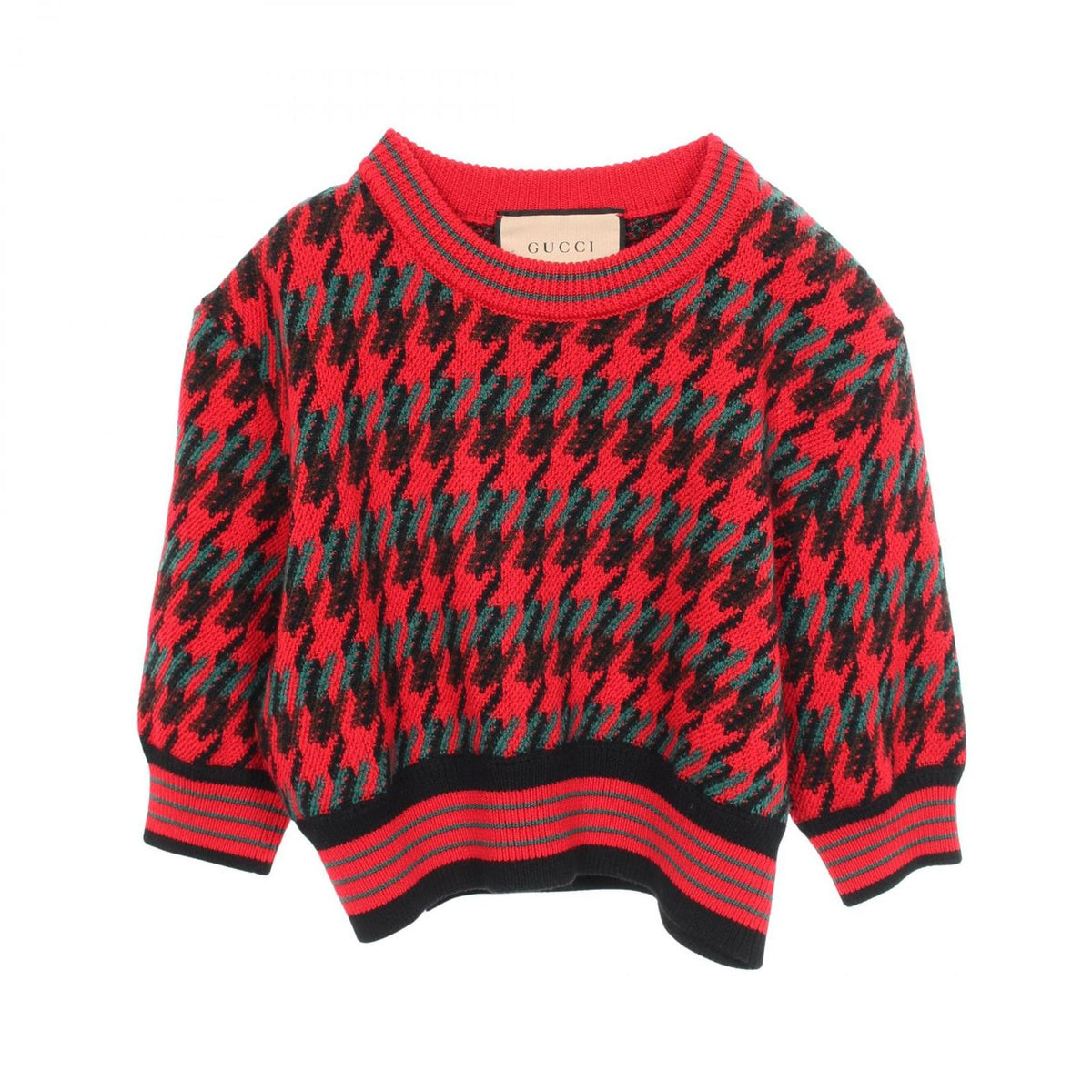 Gucci Knit Houndstooth Cropped Wool Sweater