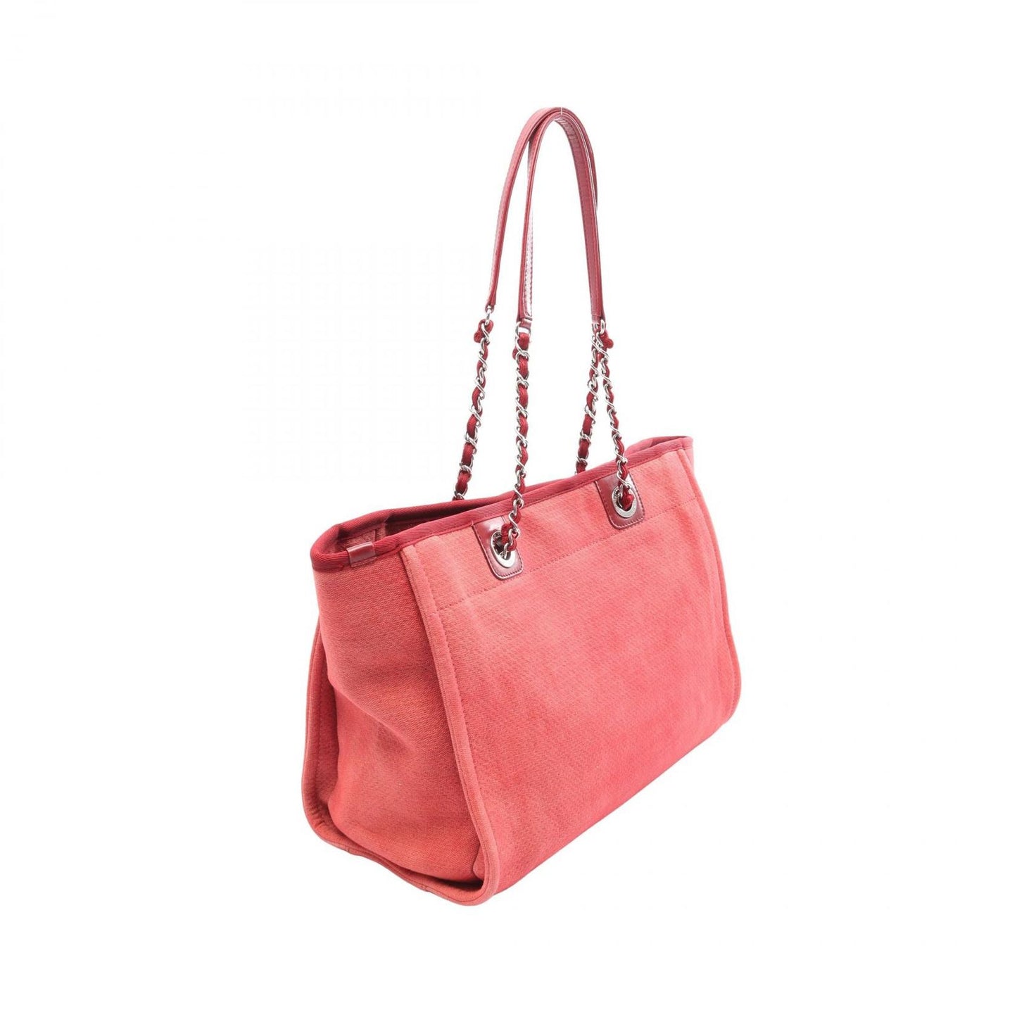 Chanel Tote Bag Deauville Red Canvas Leather Chain MM — view 2