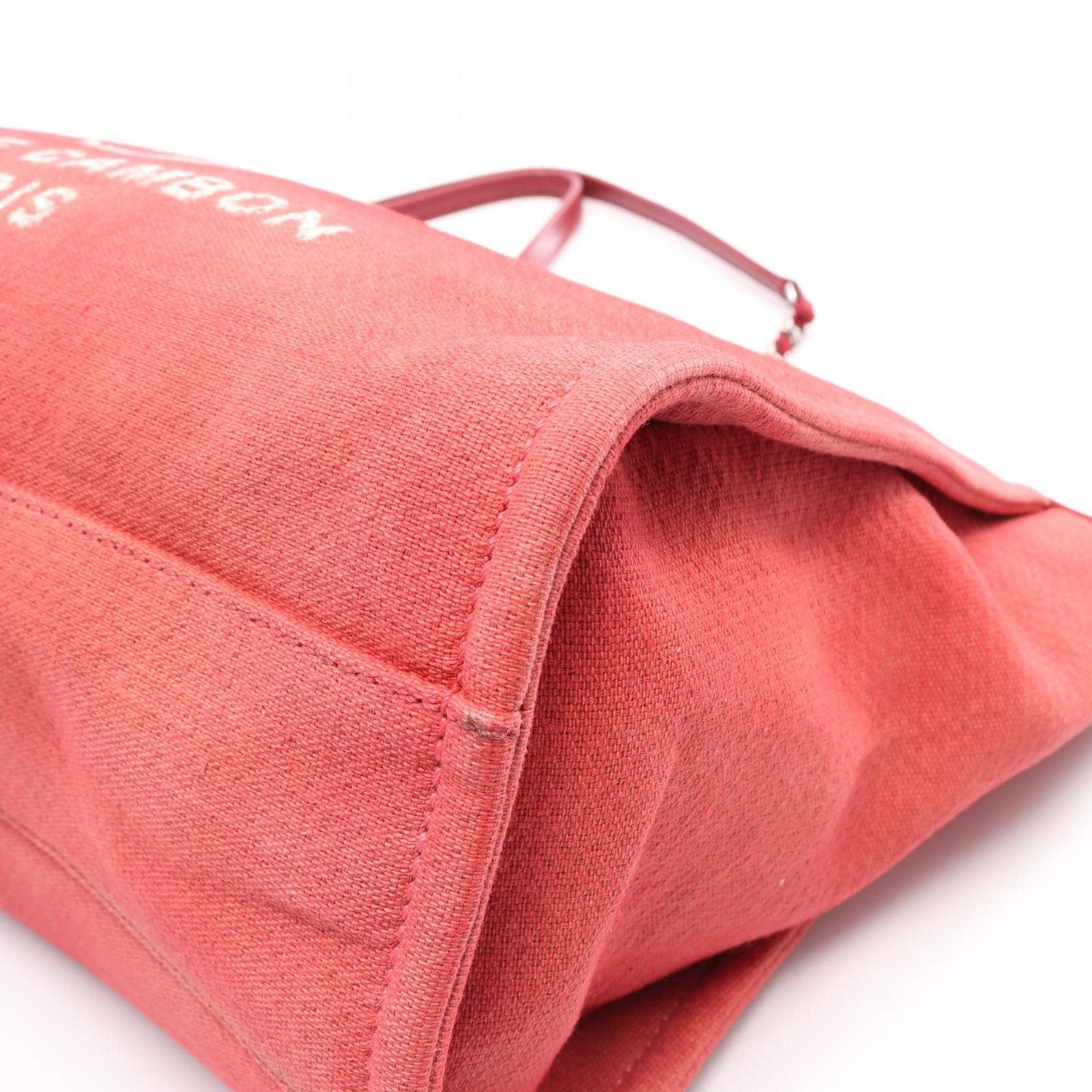Chanel Tote Bag Deauville Red Canvas Leather Chain MM — view 6