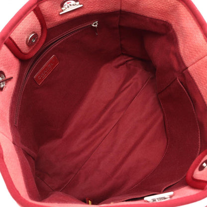 Chanel Tote Bag Deauville Red Canvas Leather Chain MM — view 3