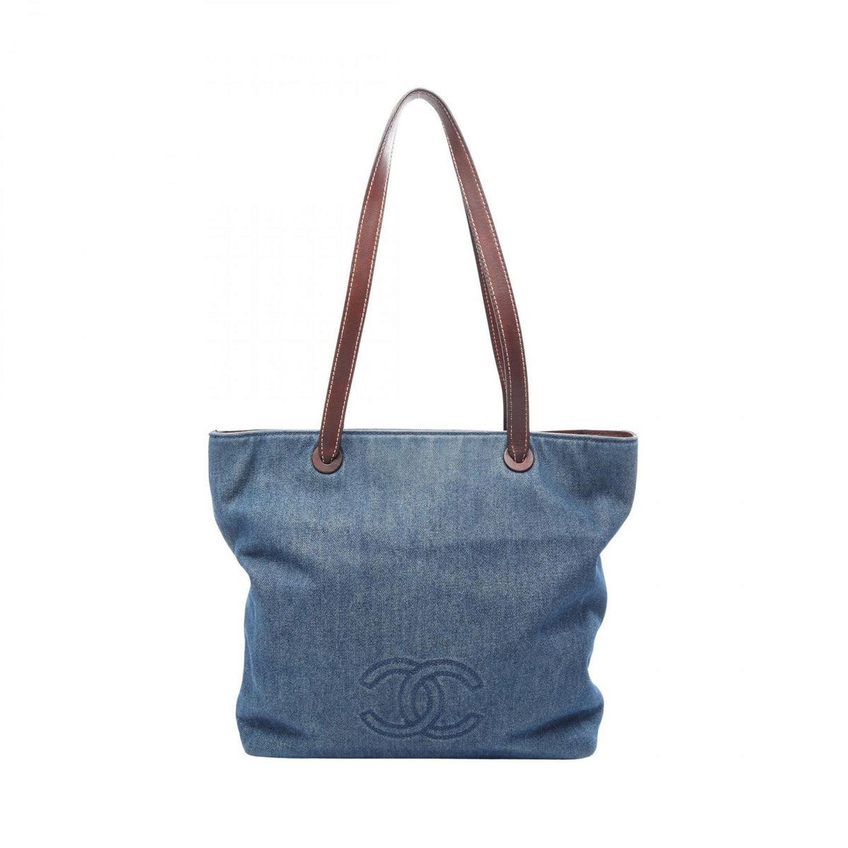 Chanel Tote CC Logo Denim Blue Brown CC Shoulder Bag