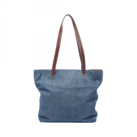 Chanel Tote CC Logo Denim Blue Brown CC Shoulder Bag