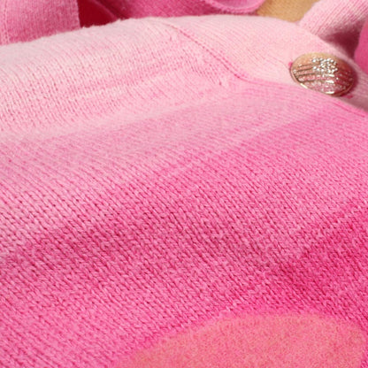 Chanel Cardigan CC Logo Neck Pink Cotton Cashmere Big Button — view 7