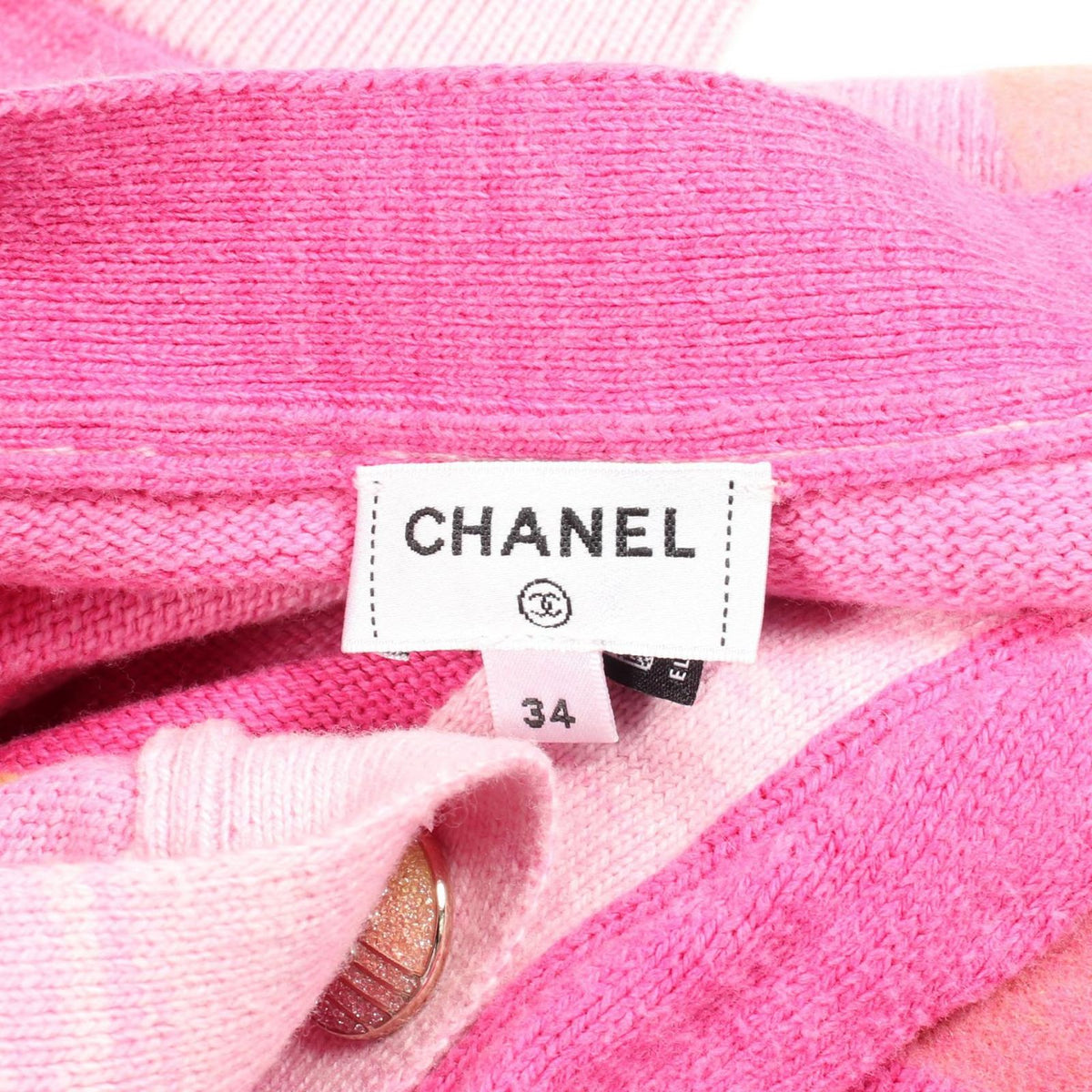 Chanel Cardigan CC Logo Neck Pink Cotton Cashmere Big Button — view 3