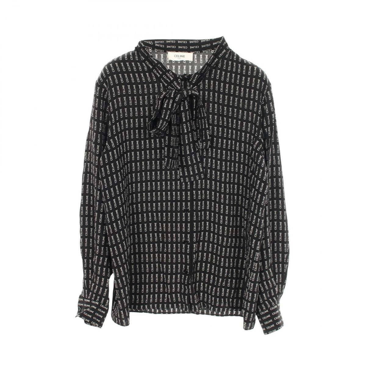 Celine Logo All Over Pattern Bow Tie Silk Shirt