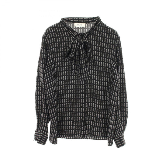 Celine Logo All Over Pattern Bow Tie Silk Shirt