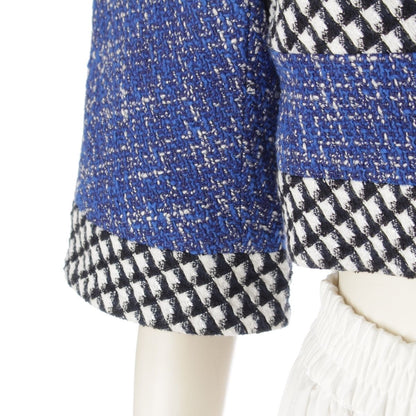 Chanel Cotton Wool CC Logo Pearl Button Cropped Terre Jacket Top Black Blue — view 6