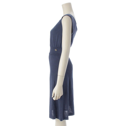 Chanel Cotton Change Knit CC Logo Plate Dress Sleeveless Top Skirt Navy 38 — view 3